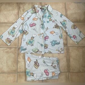 Vintage Stan Herman 2 piece button up long sleeve, capri pants pajama set; L